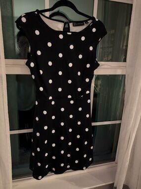 New York & Company Black Dress with White Polka Dots